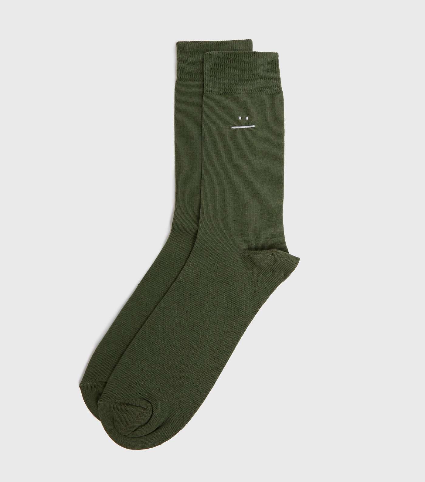 Khaki Awkward Face Embroidered Socks 