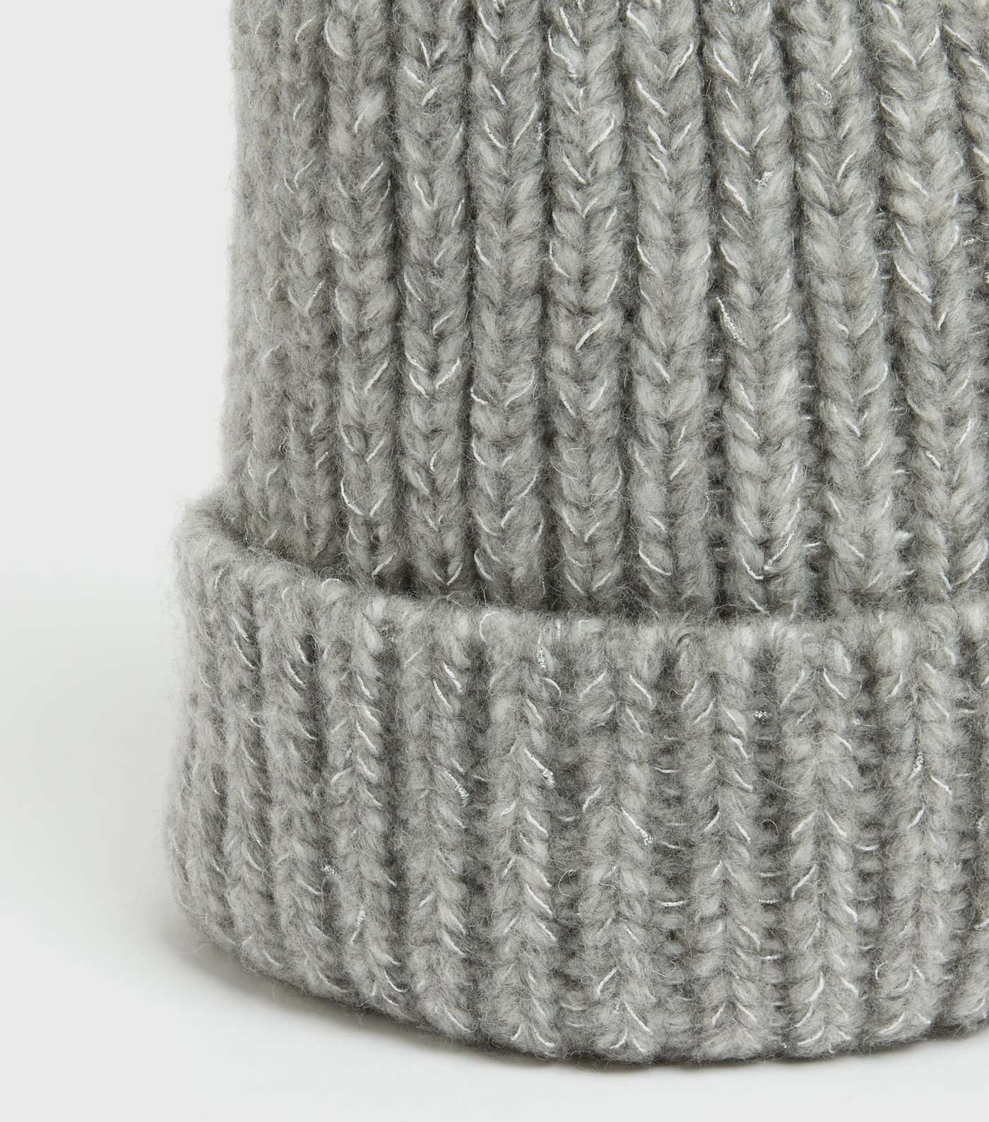 Grey Faux Fur Bobble Ribbed Knit Hat Image 3