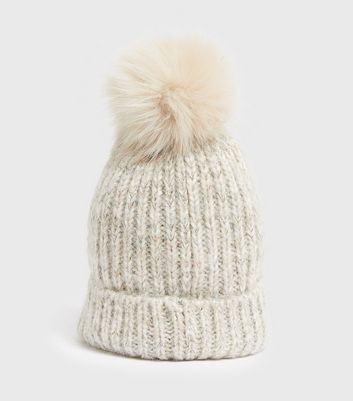 off white bobble hat