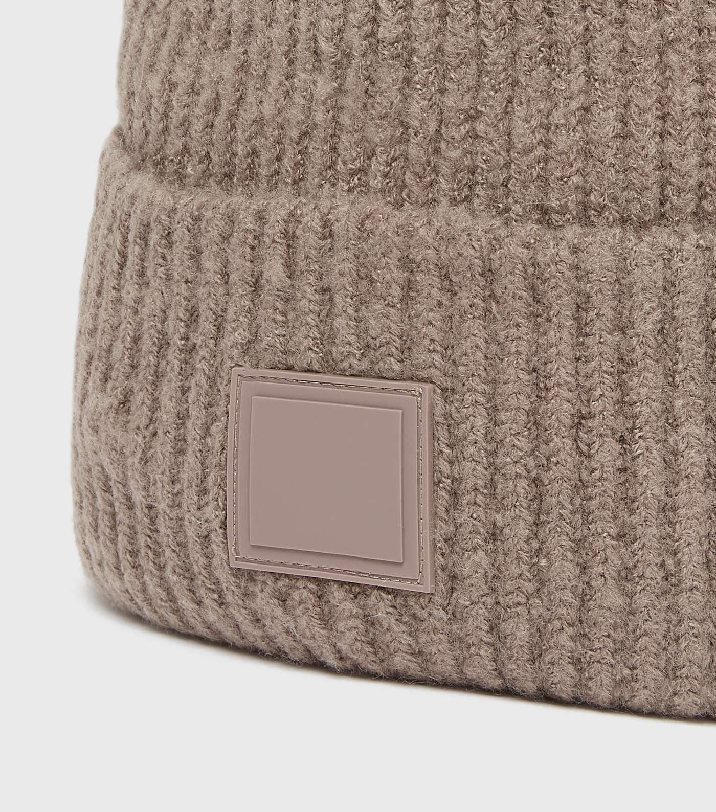 Light Brown Tab Front Chunky Knit Beanie  Image 3