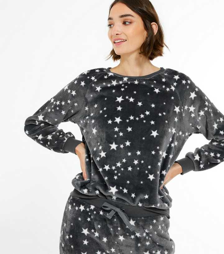 Pale Grey Star Soft Fleece Lounge Sweatshirt