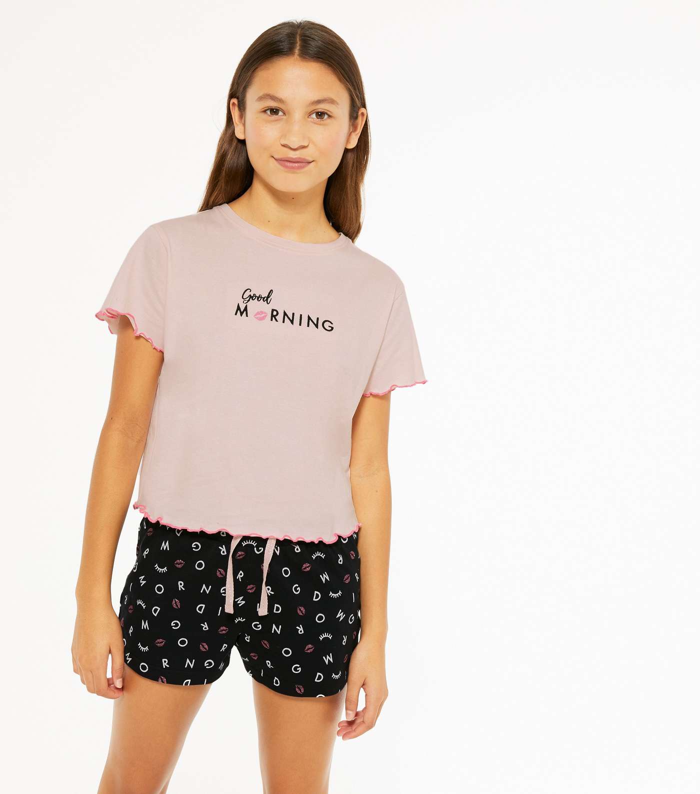 Girls Pink Good Morning Logo Short Pyjama Set