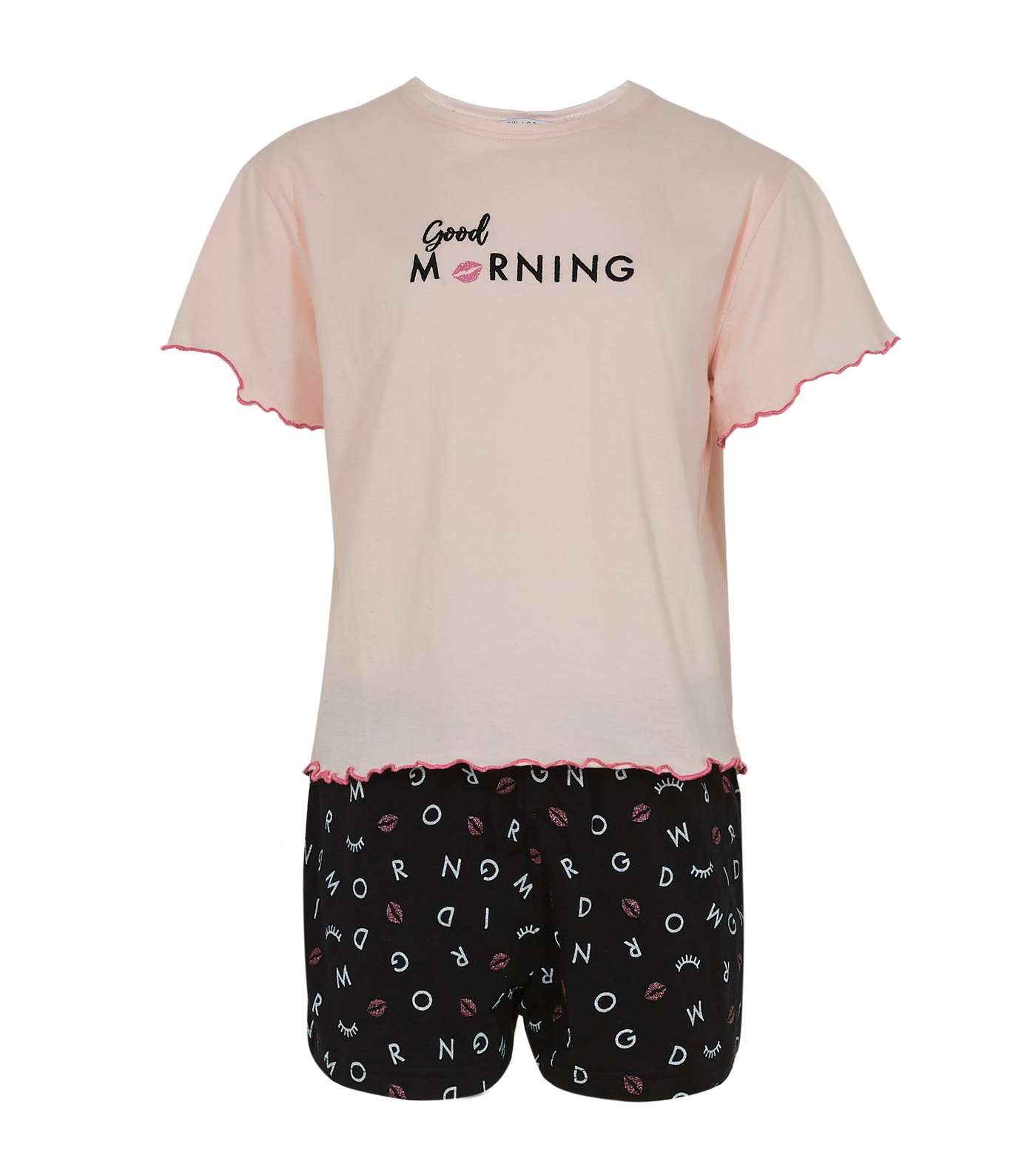 Girls Pink Good Morning Logo Short Pyjama Set Image 5