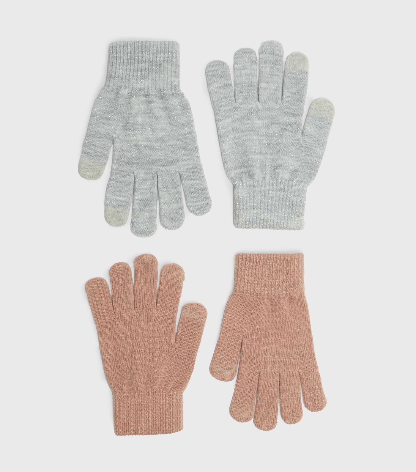 Girls 2 Pack Grey and Pink Magic Gloves 
