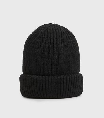 Girls Black Ribbed Knit Beanie 