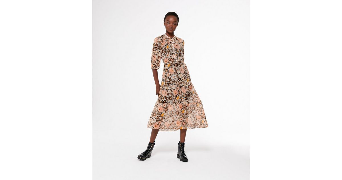 Orange Floral and Spot Chiffon Smock Midi Dress | New Look