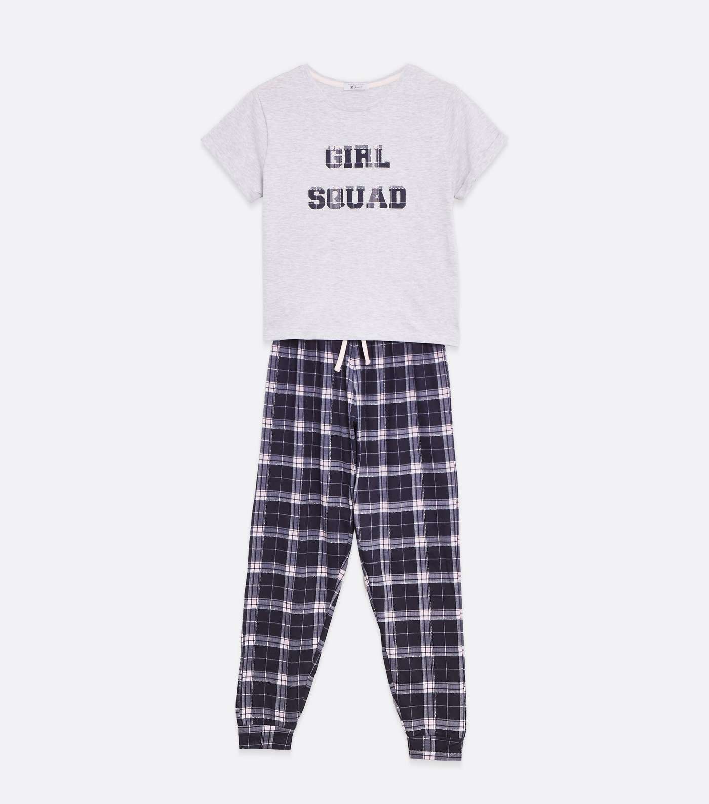 Girls Light Grey Girls Squad Slogan Check Jogger Pyjama Set Image 5