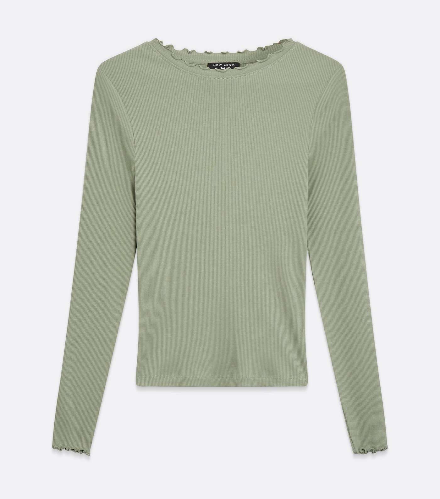 Tall Light Green Ribbed Frill Trim Long Sleeve Top Image 5
