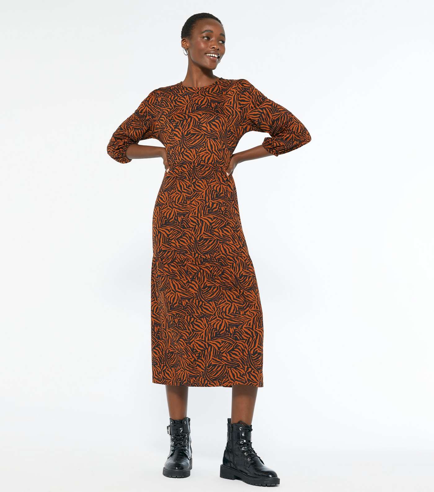 Tall Brown Zebra Print Soft Touch Midi Dress Image 2