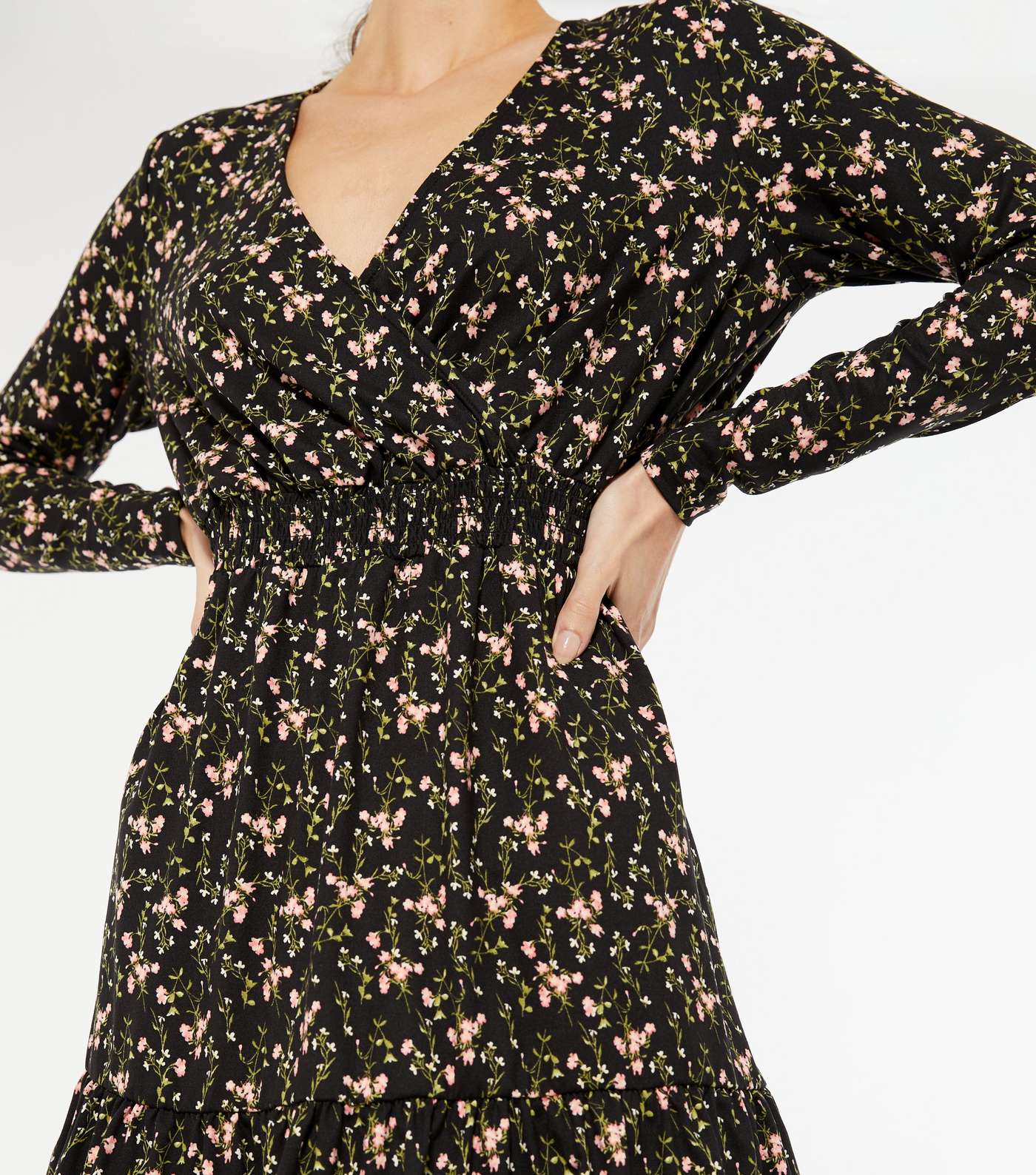 Black Floral Soft Touch Wrap Mini Dress Image 4