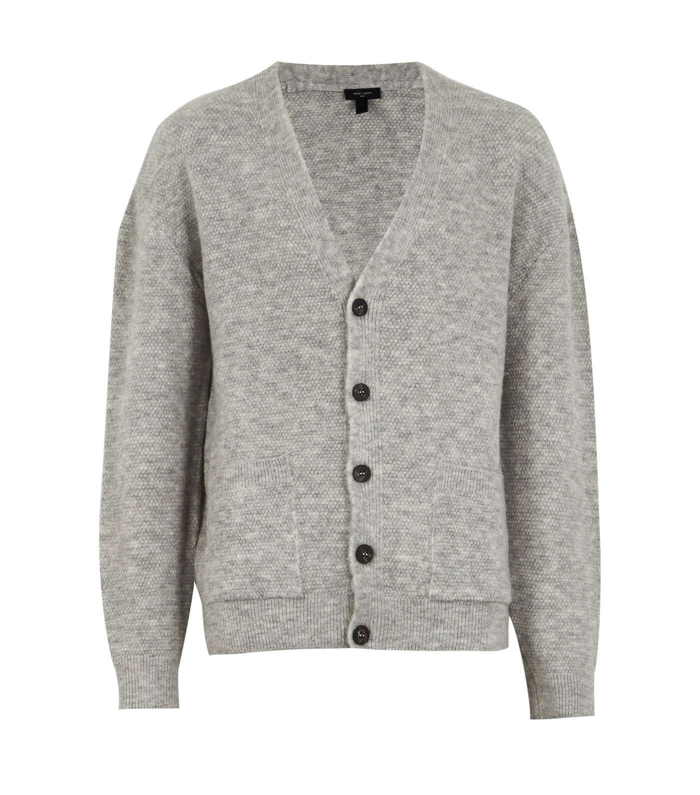 Pale Grey Ribbed Knit Button Up Cardigan