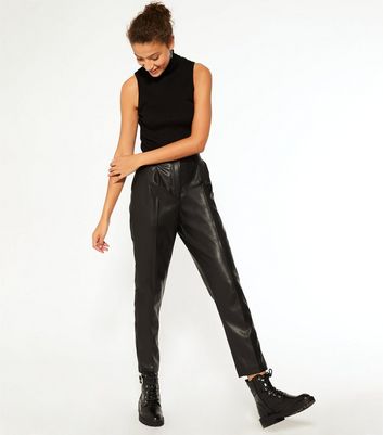 New Look faux leather straight leg trousers in black  ASOS