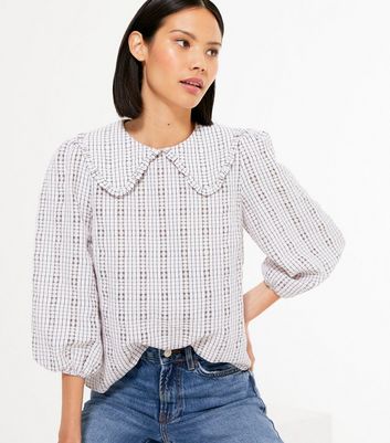 Off White Check Frill Collar Blouse 