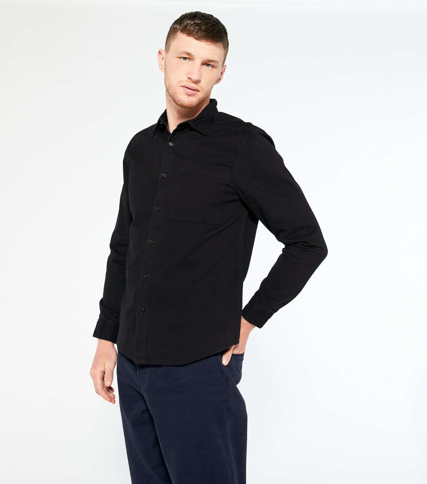 Black Twill Collared Long Sleeve Shirt