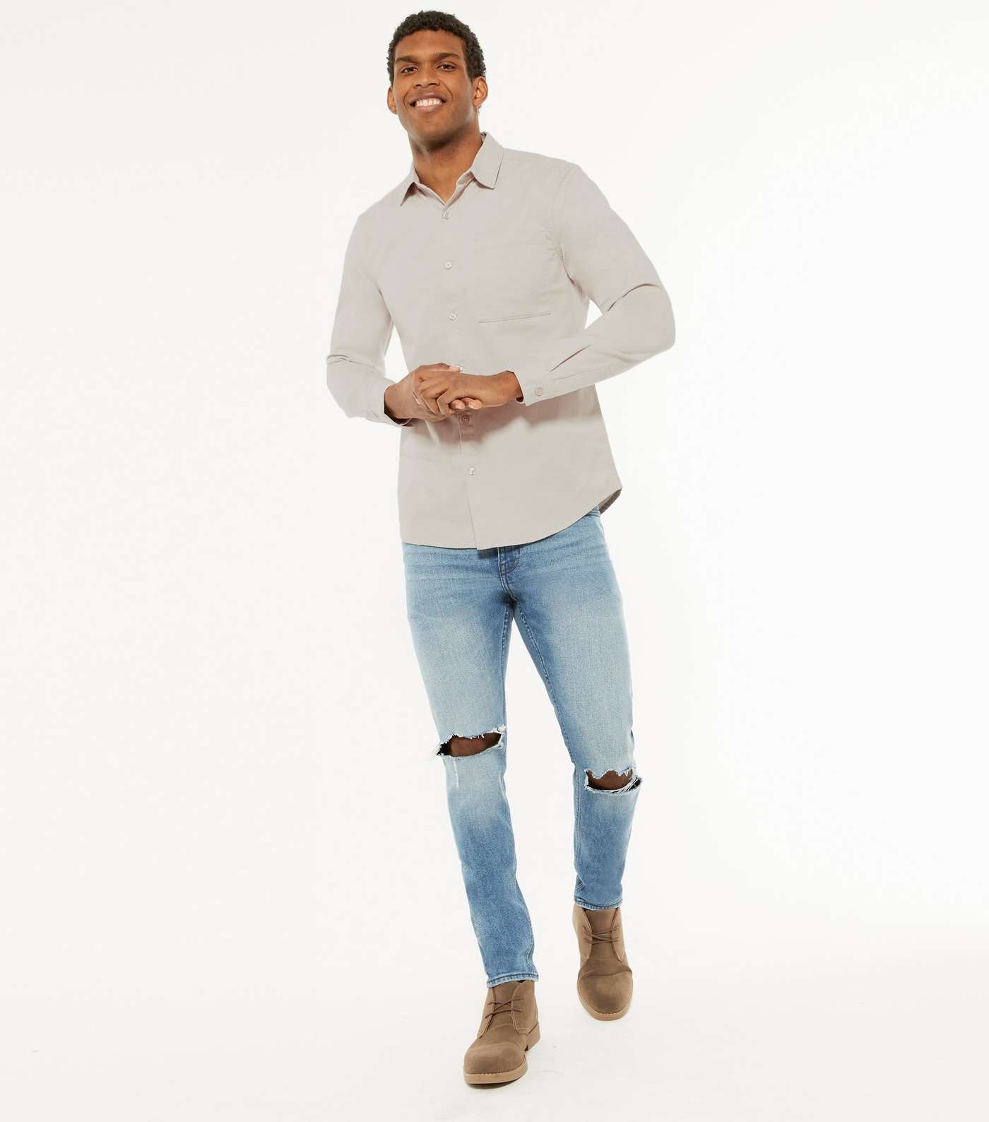 Pale Grey Twill Collared Long Sleeve Shirt Image 2