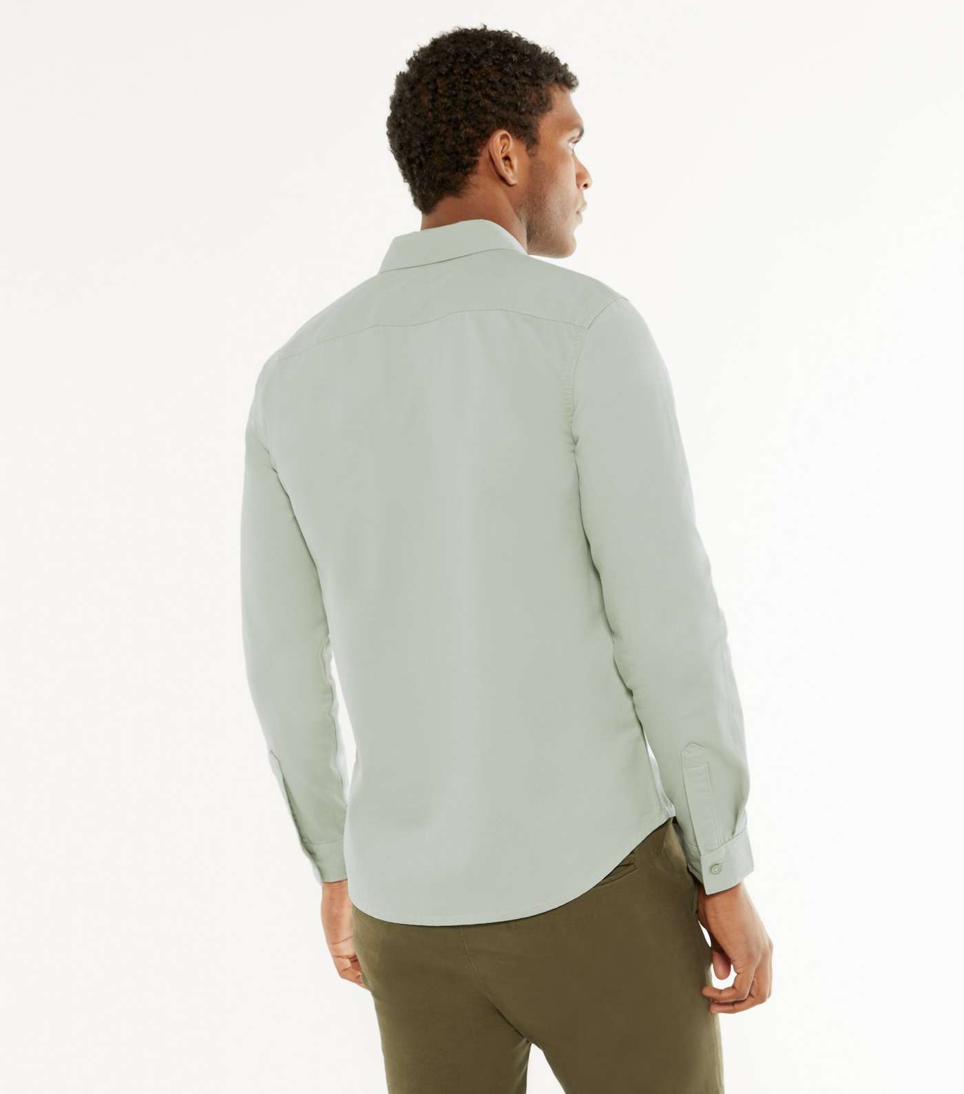 Light Green Twill Collared Long Sleeve Shirt Image 4