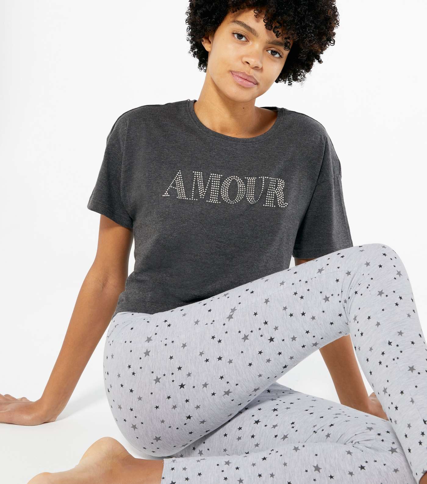 Light Grey Amour Diamanté Star Legging Pyjama Set