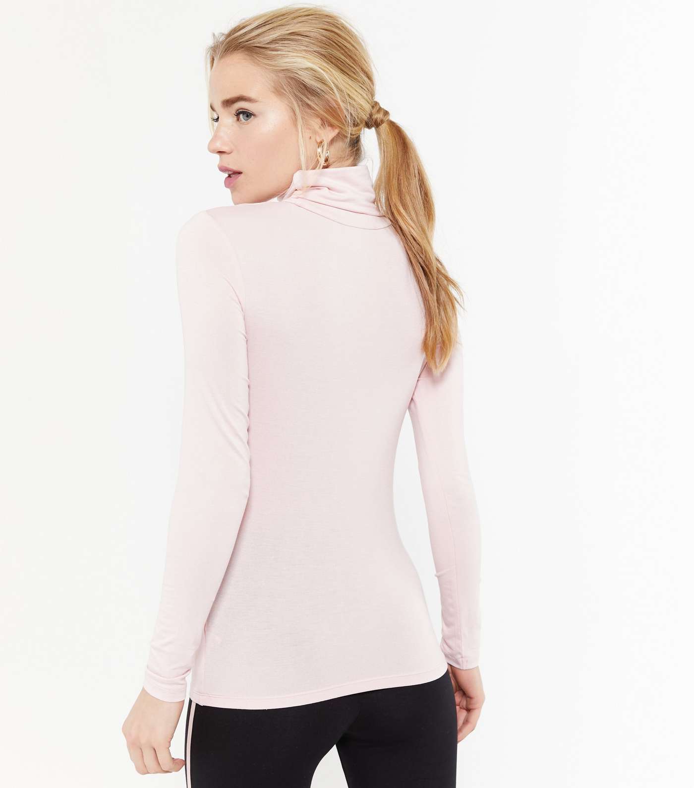 Petite Pale Pink Jersey Roll Neck Top  Image 3