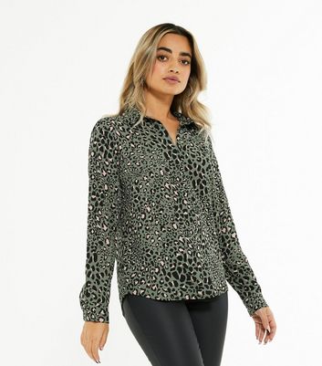 new look green leopard print blouse