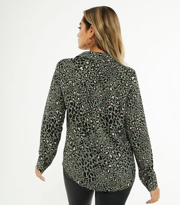 new look green leopard print blouse