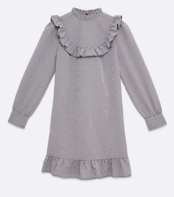 Image of Black Check High Neck Frill Smock Dress New Look