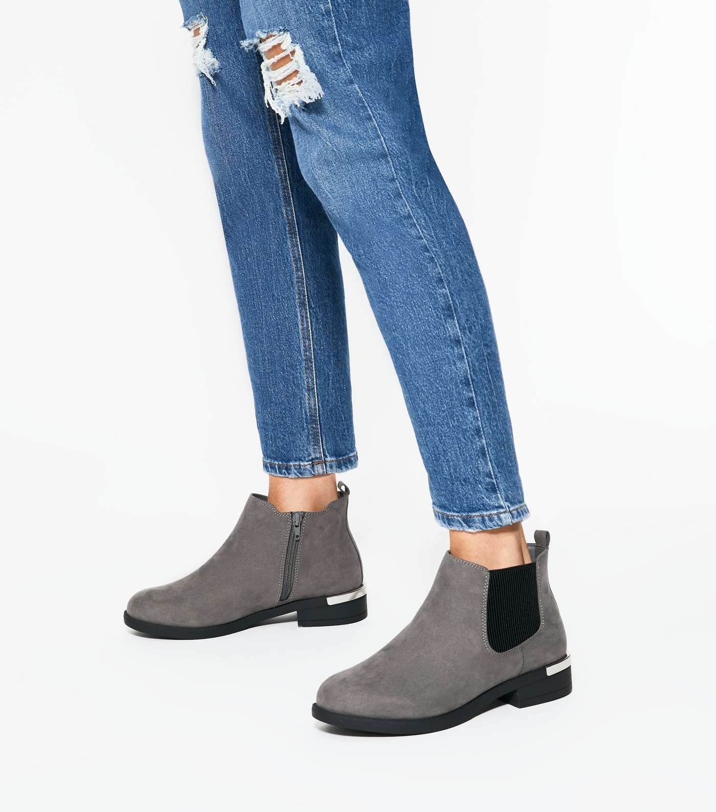 Extra Wide Fit Grey Suedette Chelsea Boots