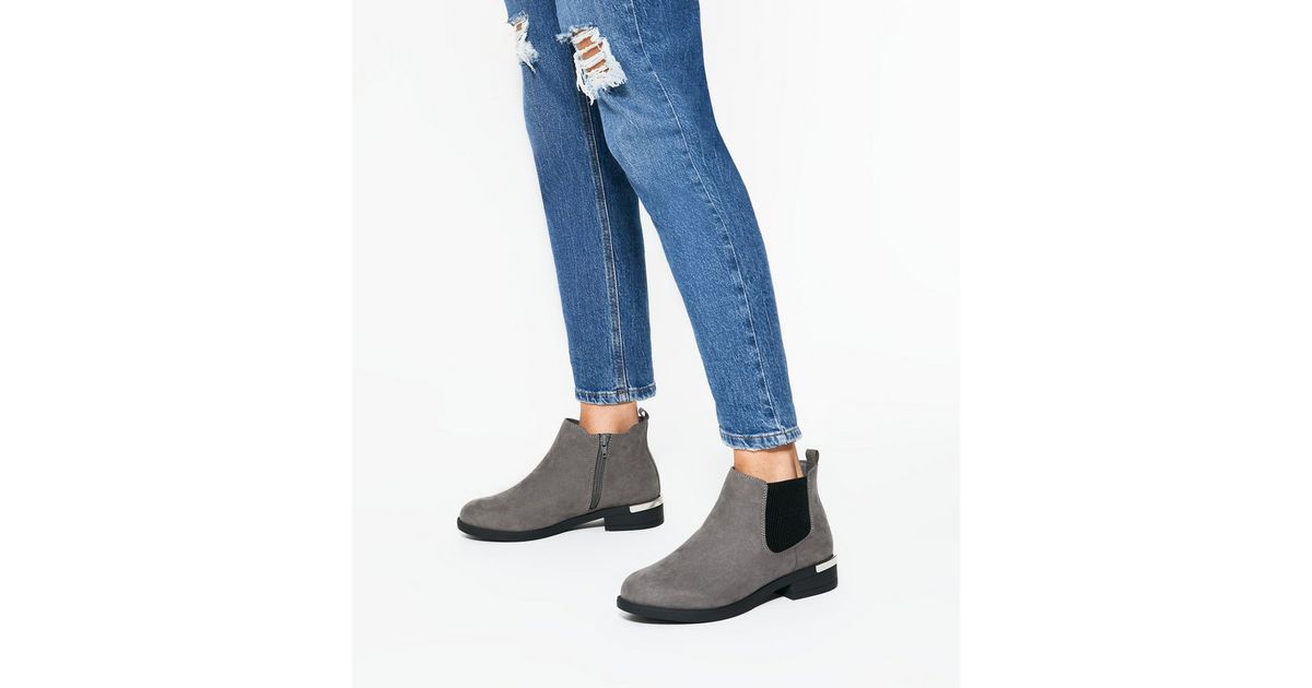 grey suedette chunky chelsea boots