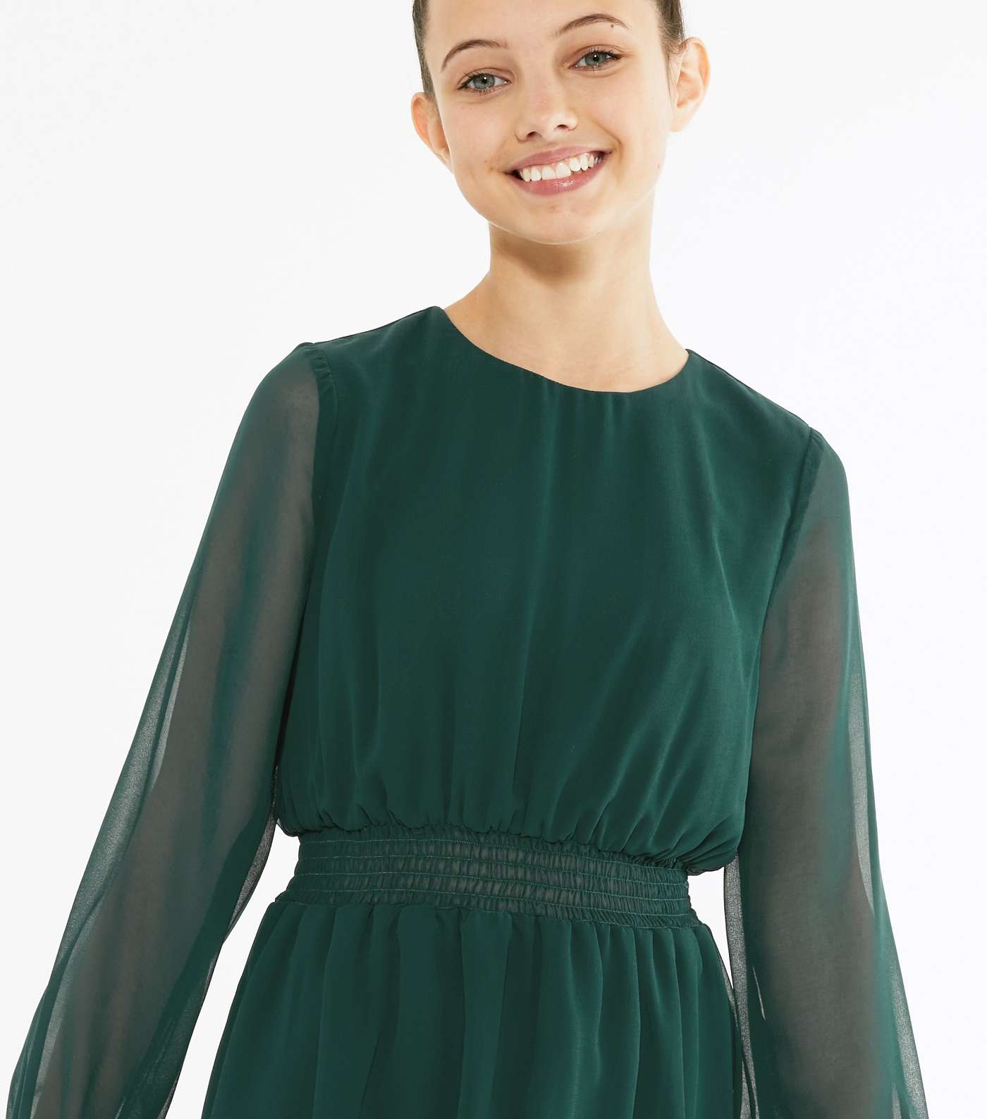 Girls Dark Green Chiffon Tiered Dress Image 4