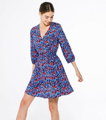 Image of Black Floral Wrap Smock Dress New Look