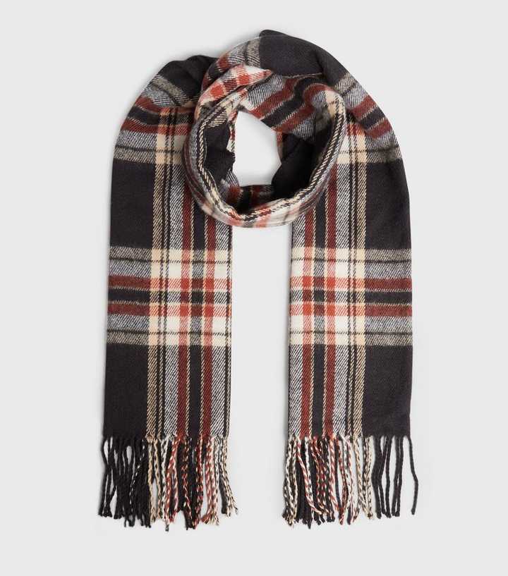 Navy Check Brushed Scarf 