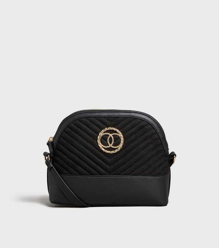 River Island Quilted Cross Body Bag With Chain Strap in Black