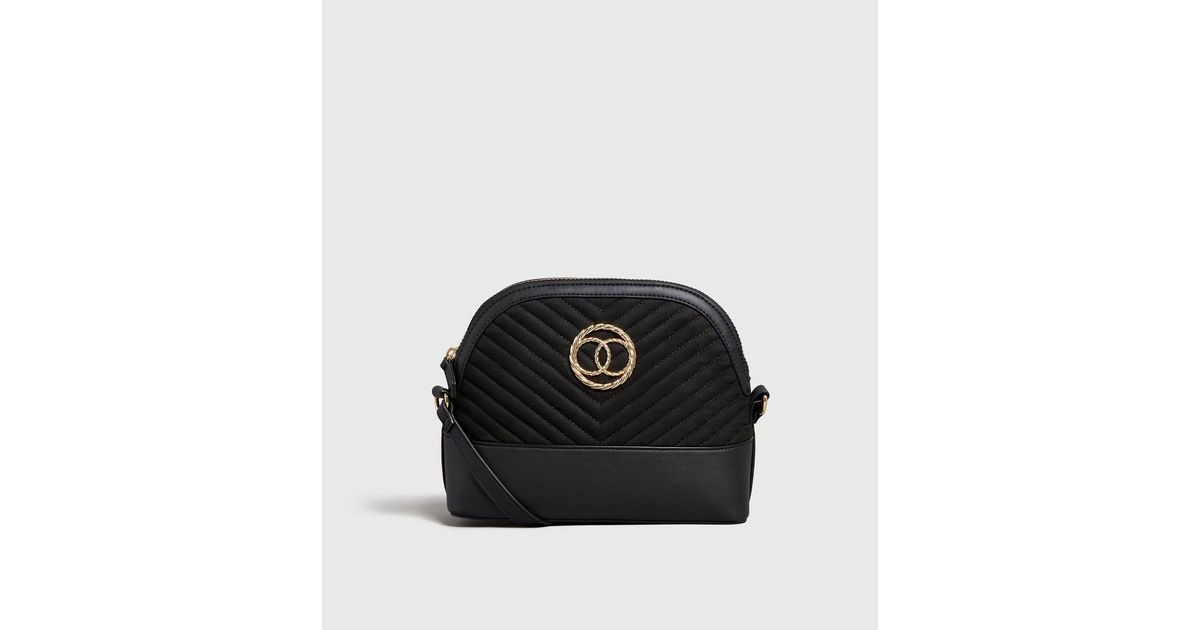 Black Suedette Quilted Ring Cross Body Bag | New Look