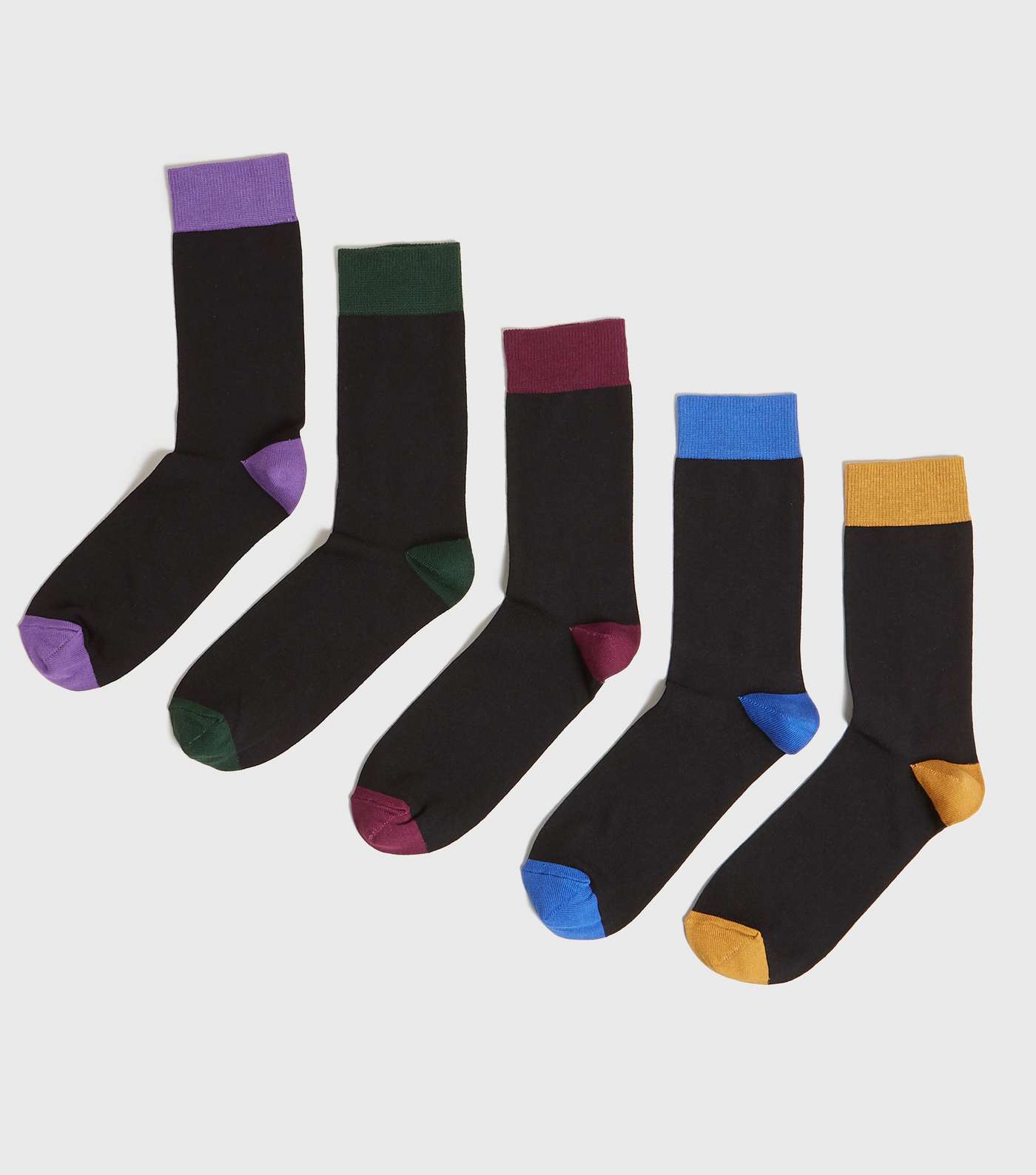 5 Pack Black Colour Block Socks