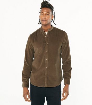 Brown Grandad Collar Long Sleeve Shirt 