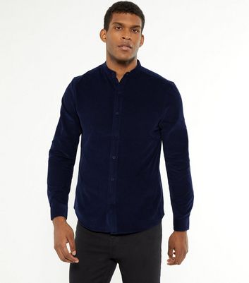 Navy Cord Grandad Collar Long Sleeve 