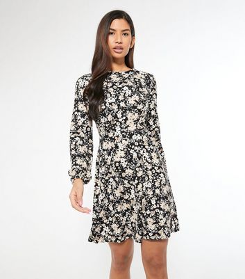 Black Floral Soft Touch Empire Mini Dress | New Look