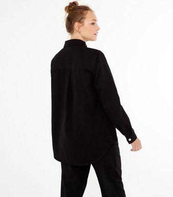 Black Double Pocket Long Sleeve Denim Shirt | New Look