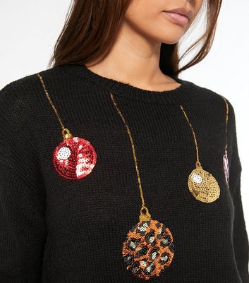 Black Sequin Bauble Christmas Jumper 