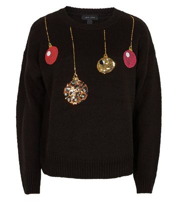 Black Sequin Bauble Christmas Jumper 