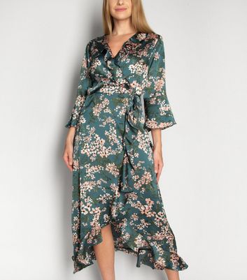 green floral satin dress