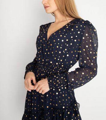 navy spot wrap dress