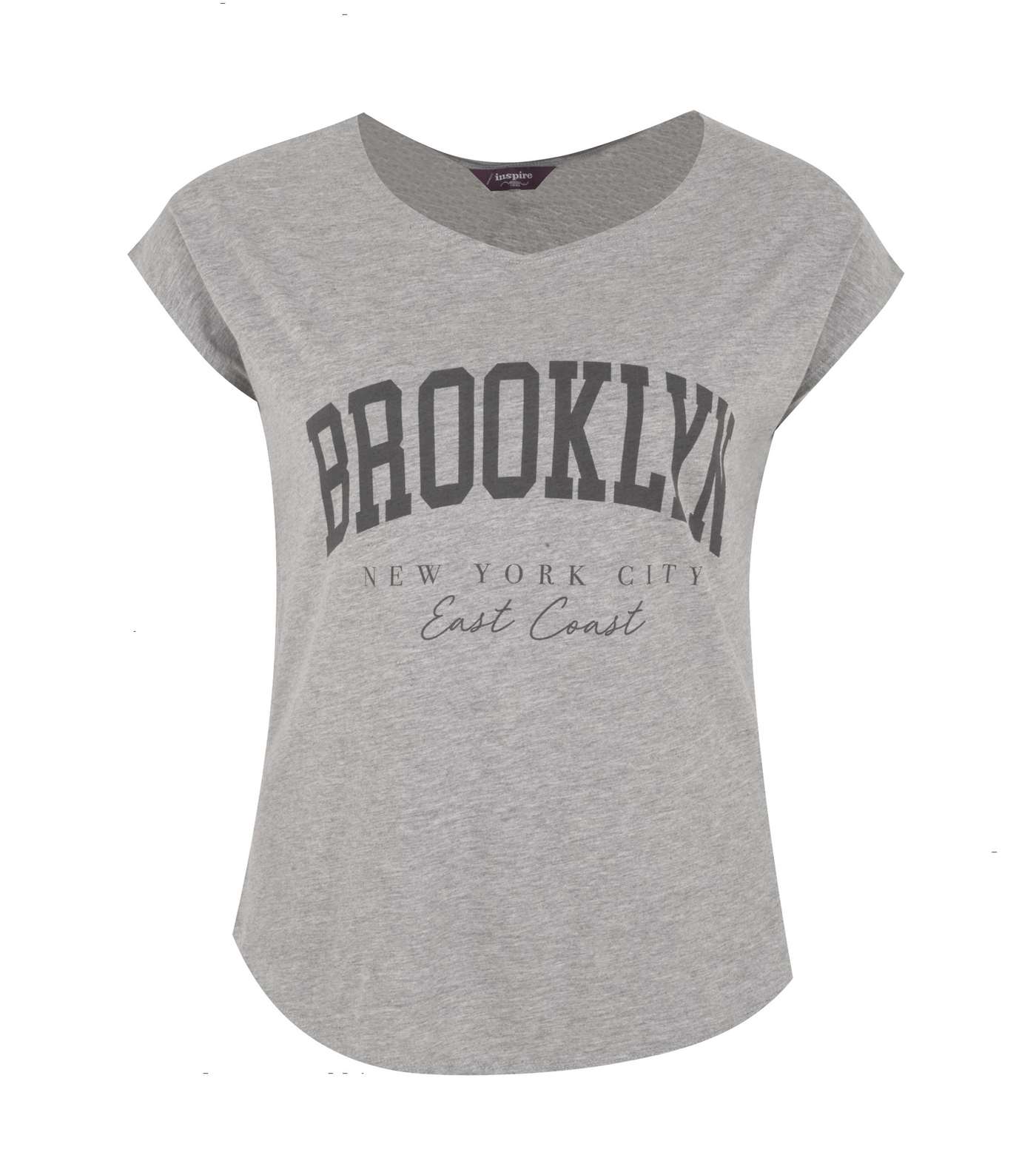 Curves Grey Marl Brooklyn Slogan T-Shirt