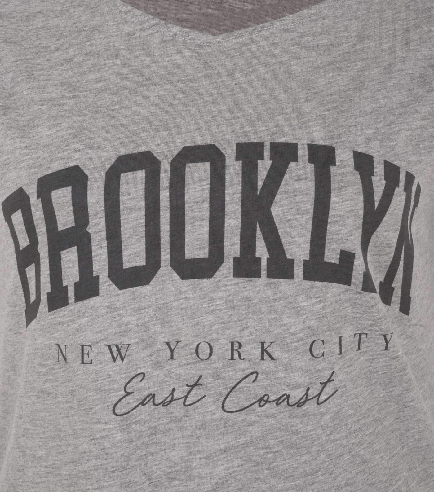 Curves Grey Marl Brooklyn Slogan T-Shirt Image 3