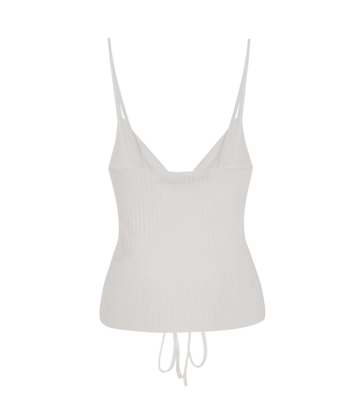 White Ribbed Ruched Front Cami  Image 2