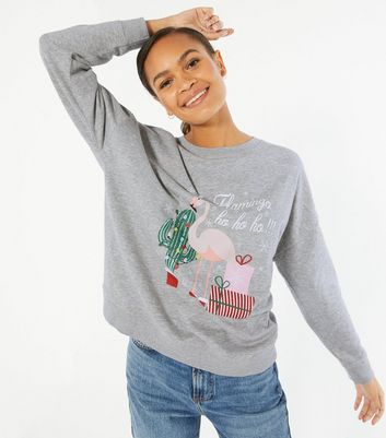 Christmas Flamingo Slogan Sweatshirt 