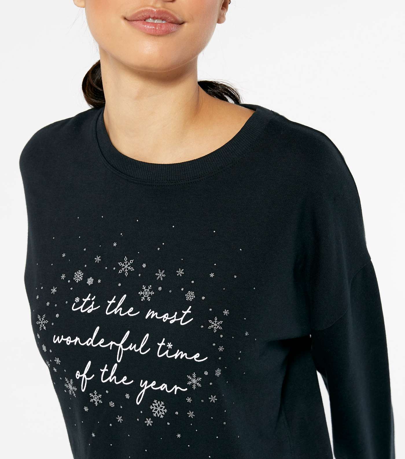 Black Wonderful Time Christmas Slogan Sweatshirt Image 5