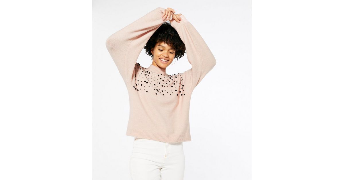 Mid Pink Scattered Bead Knit Jumper | New Look
