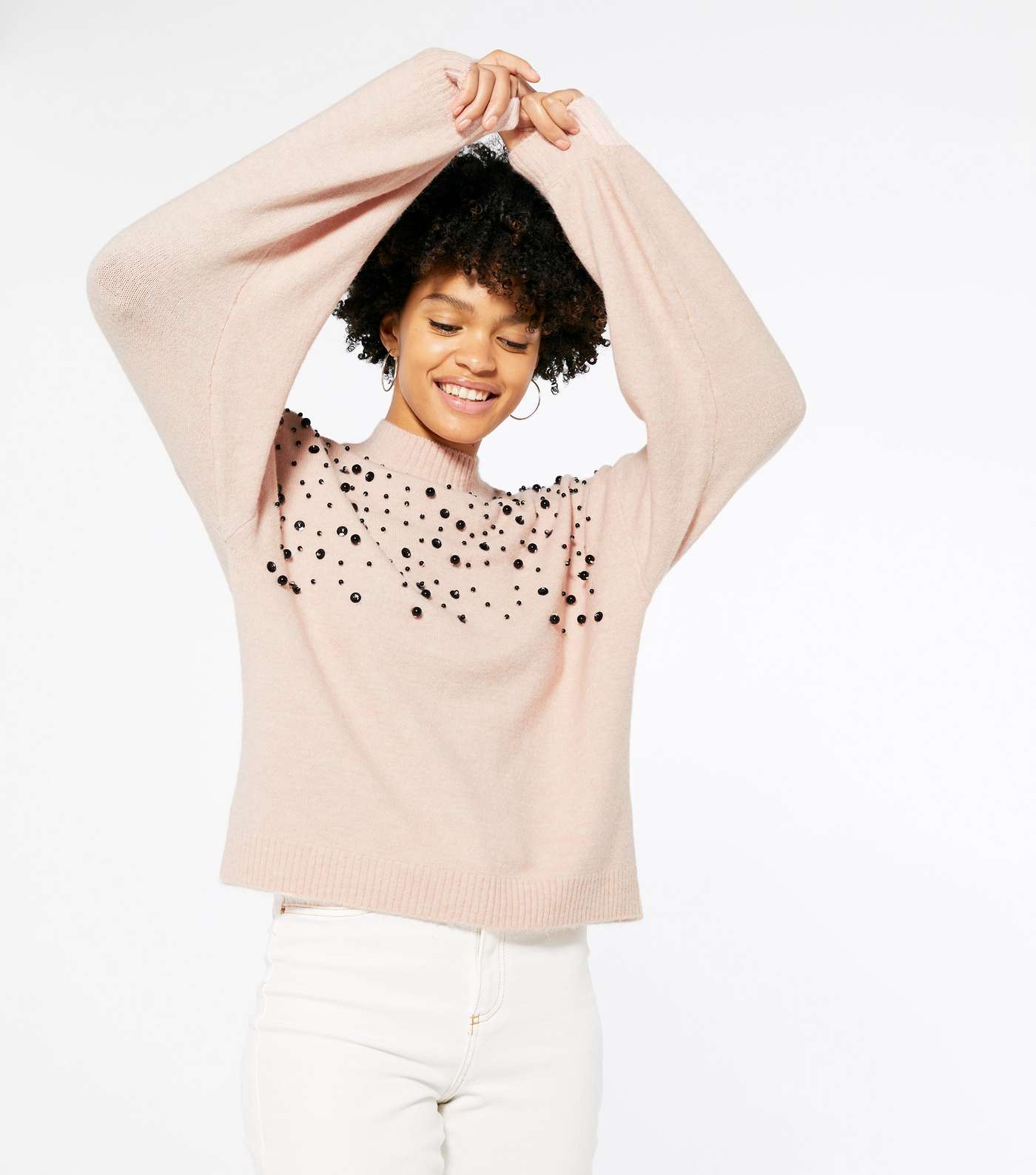 Mid Pink Scattered Bead Knit Jumper