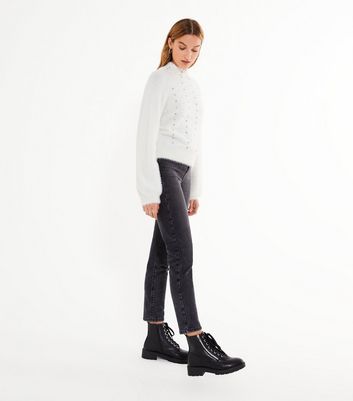 white fluffy knit jumper