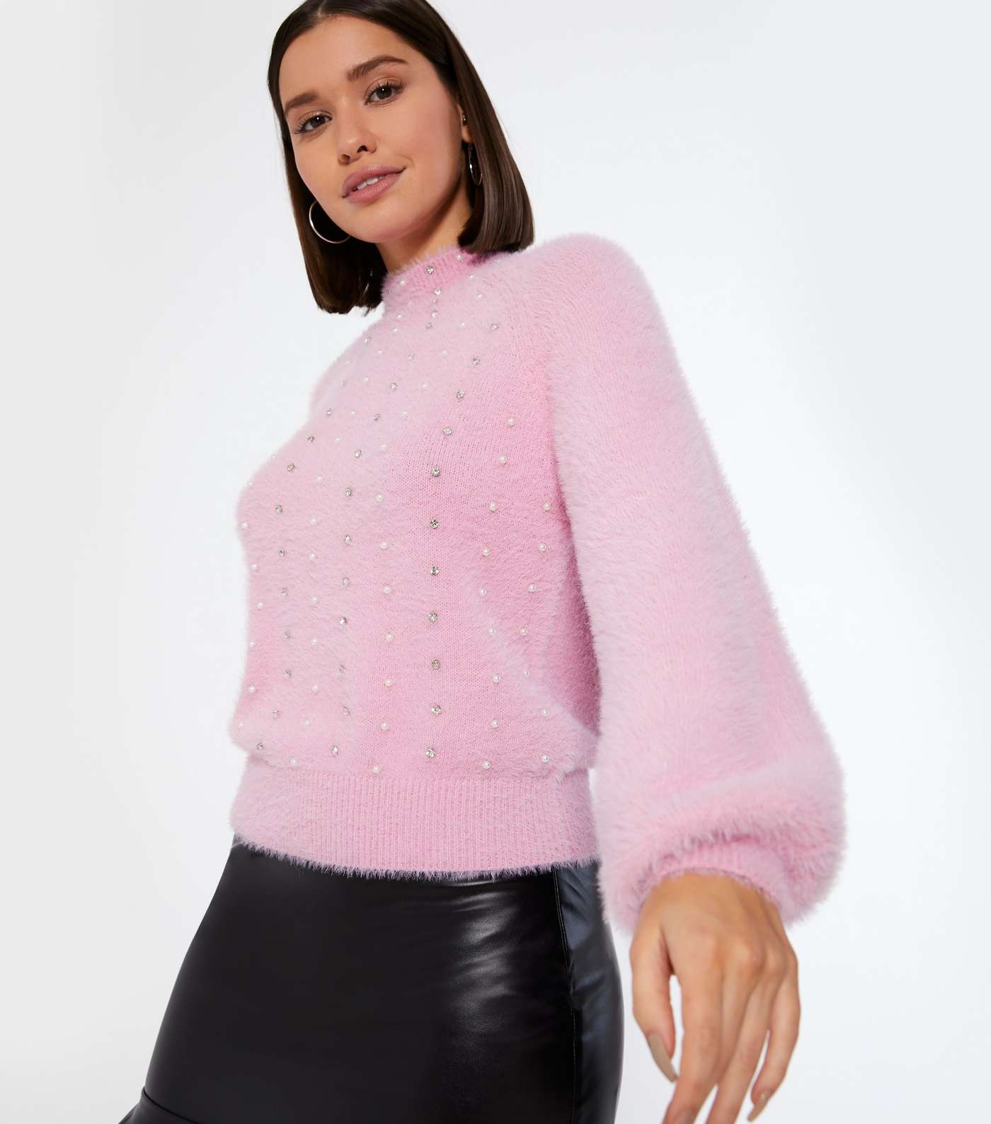 Pink Fluffy Knit Embellished Jumper 